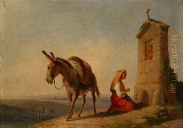 Pilgrim Beside A Roadside Shrine - view 1