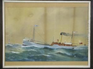 "ss Hull Trader" Coaster Off A Lighthouse by Reuben Chappell Of Poole