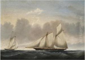A Naval Schooner In Two Positions by Reuben Chappell Of Poole