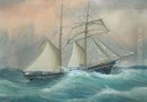 'welsh Belle In Storm Off The Longships' Oct 18, 1907, Signed Watercolour, 53x38cm