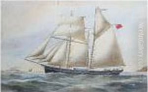 The Vessel 'm. A. Mandall', Under Sail, Off A Coastline by Reuben Chappell Of Poole