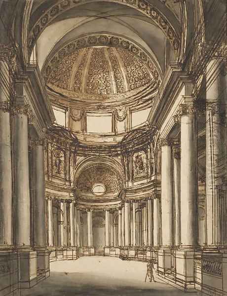 The interior of a church with a coffered dome - view 1