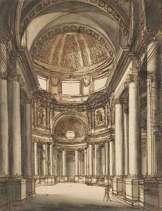 The interior of a church with a coffered dome by Giuseppe Barberi