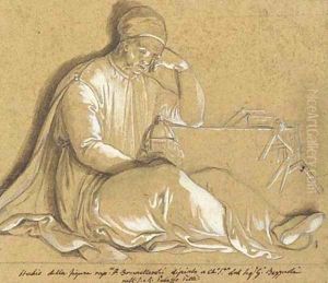 Brunelleschi, seated, holding a model of the dome of Florence Cathedral by Giuseppe Bezzuoli