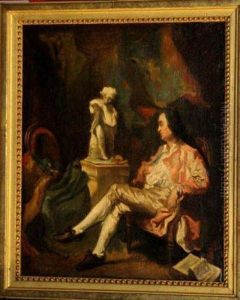 Portrait Of A Man Seated By A Sculpture In Aninterrior by Jean-Baptiste-Simeon Chardin