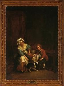 Interior With A Maid, A Son Of The Master And Mistress Plus His Dog by Jean-Baptiste-Simeon Chardin