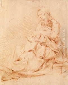 Sitzende Mutter Mit Kind. by Jean-Baptiste-Simeon Chardin