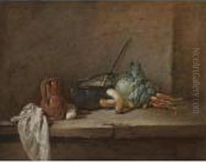 A Still Life With A Napkin, A
Pitcher, A Metallic Urn, Turnips And Other Vegetables, Arranged On A
Stone Ledge by Jean-Baptiste-Simeon Chardin
