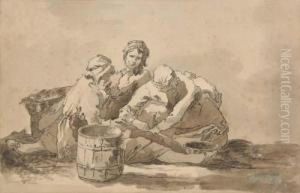 Three Resting Peasant Women With Baskets by Jean-Baptiste-Simeon Chardin