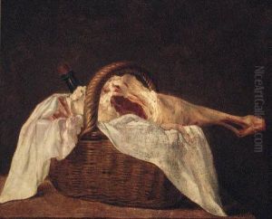 A Leg Of Lamb And A Wine Bottle In A Basket On A Ledge by Jean-Baptiste-Simeon Chardin