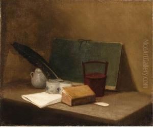 A Book, A Letter, An Inkwell And Other Objects On A Ledge by Jean-Baptiste-Simeon Chardin