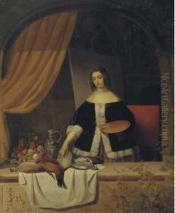 Arranging The Composition: A Female Artist By A Window by Eduard Charlemont
