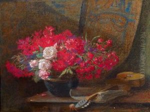 Stilleben Mit Blumenstraus Und Gitarre