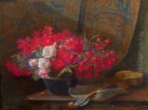 Stillleben Mit Blumenstraus Und Gitarre
