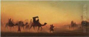 Caravane Au Coucher Du Soleil by Charles Theodore Frere