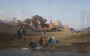 A Village Along The Nile Near Cairo by Charles Theodore Frere