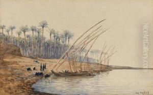 Figures With Dhows By A River Figures With Dhows By A River