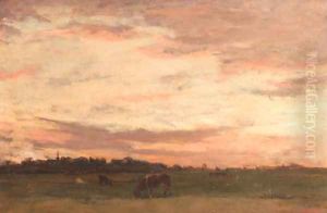 Polder landscape at dusk by Nicolaas Bastert
