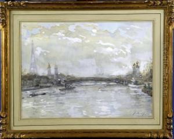 [le Pont Des Arts, A Paris] (date 1925). Aquarelle Signee En Bas A Droite. - view 1