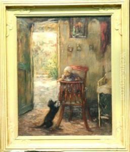 Infant Toying With The Cat by Frantz Charlet