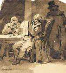 La Lecture De La Gazette Au Cafe by Nicolas Toussaint Charlet