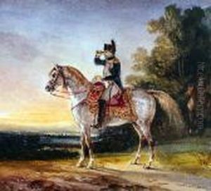 Napoleon A Cheval Surplombant Un Champs De Bataille by Nicolas Toussaint Charlet