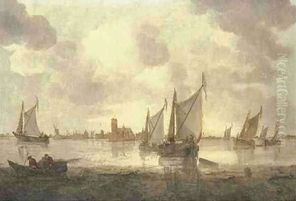 Dutch kaags and other shipping in calm seas, a view of Dordrecht beyond - view 1