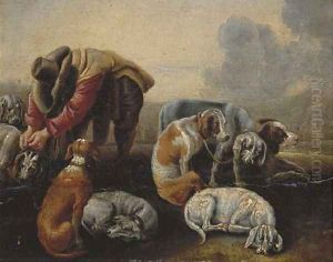 A hunter leashing his hounds by Adriaen Cornelisz. Beeldemaker