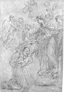 Saint Francis with the infant Christ and the Madonna