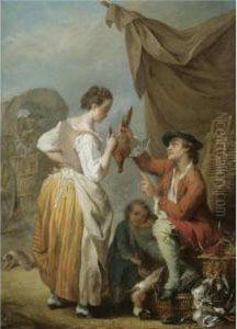 A Woman And A Man Bargaining Over A Pheasant by Jean Baptiste (or Joseph) Charpentier