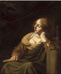 A girl looking up in adoration by Jan De Bray