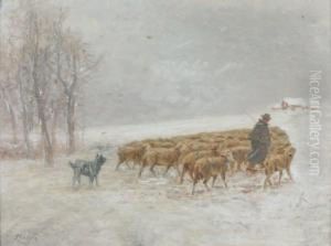 Troupeau Sous La Neige by Albert Charpin