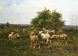 Chevres Et Moutons Pres Du Buisson by Albert Charpin