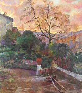 The gardens of a Spanish farmhouse by Joaquin Sorolla Y Bastida