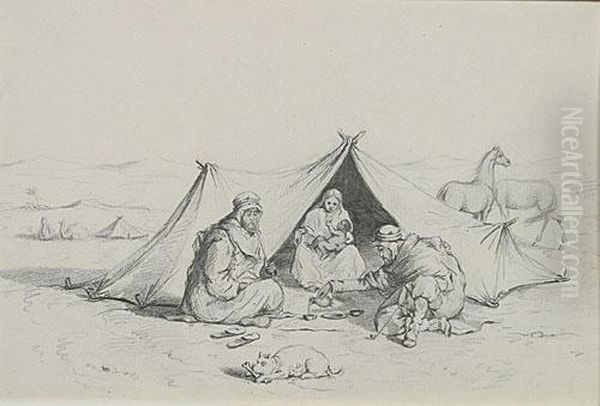 Oosterse Familie In De Woestijn. - view 1