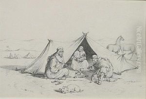 Oosterse Familie In De Woestijn.