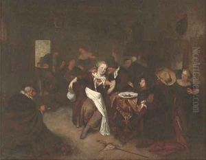 Peasants drinking and merry making in a tavern