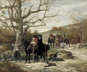 Edelleute Zu Pferd Mit Ihren Hunden Auf Der Jagd.