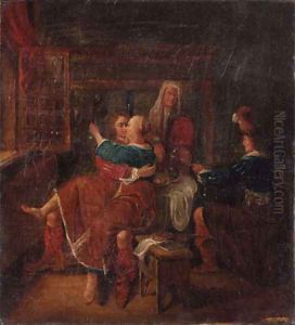 Soldiers courting a woman in a brothel by Richard Brakenburg