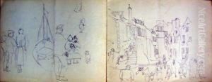 Lot De Six Carnets A Dessins De Paysages Et Divers