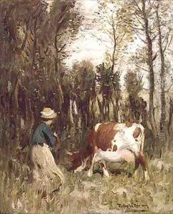 Girl Driving a Cow by Thomas Austen Brown