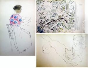 Lot De 18 Etudes De Personnages Hommes, Femmes Enfants Dont 6 Feuilles Doubles Faces