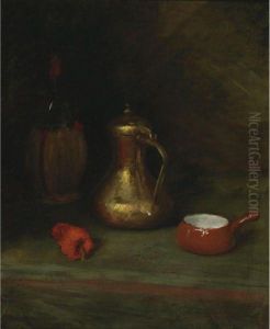Still Life With Bottle, Carafe, Pot And Red Pepper by William Merritt Chase