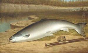 The Big Catch - A Salmon on a River Bank