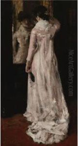 I Think I Am Ready Now (the Mirror, The Pink Dress) by William Merritt Chase