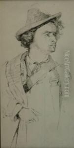 Bavarian Boy And Officeron Horseback - A Study: A Double-sided Drawing by William Merritt Chase
