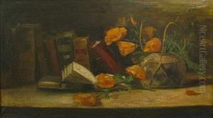 A Still Life With Poppies And Books by William Merritt Chase