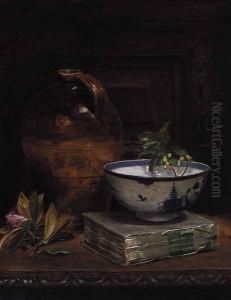 Holly In Blue And White Bowl by William Merritt Chase