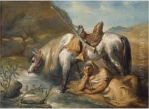 Cavalier Arabe Faisant Boire Son Cheval by Theodore Chasseriau