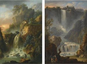 Views Of The Grand Cascade And The Cascade Del Marmore At Terni,near Rome by Claude Louis Chatelet